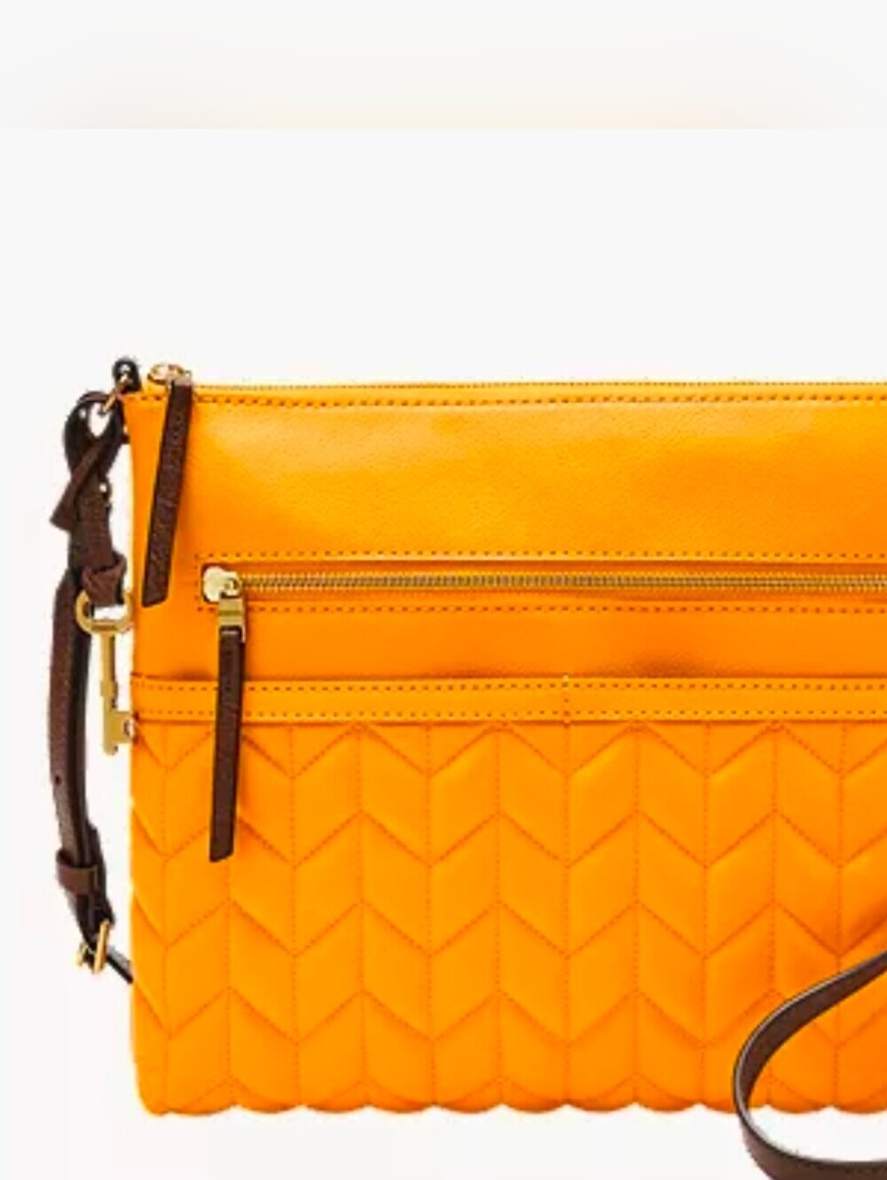 Fossil Mustard Yellow Quilted Genuine Leather Crossbody Bag Purse
